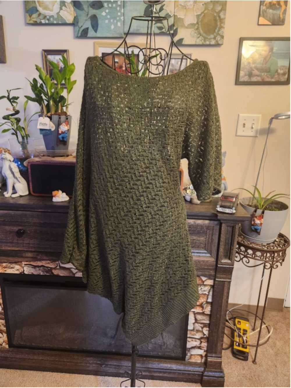 Ashley Stewart Olive Green Gold Knit Poncho Plus Size 14/16